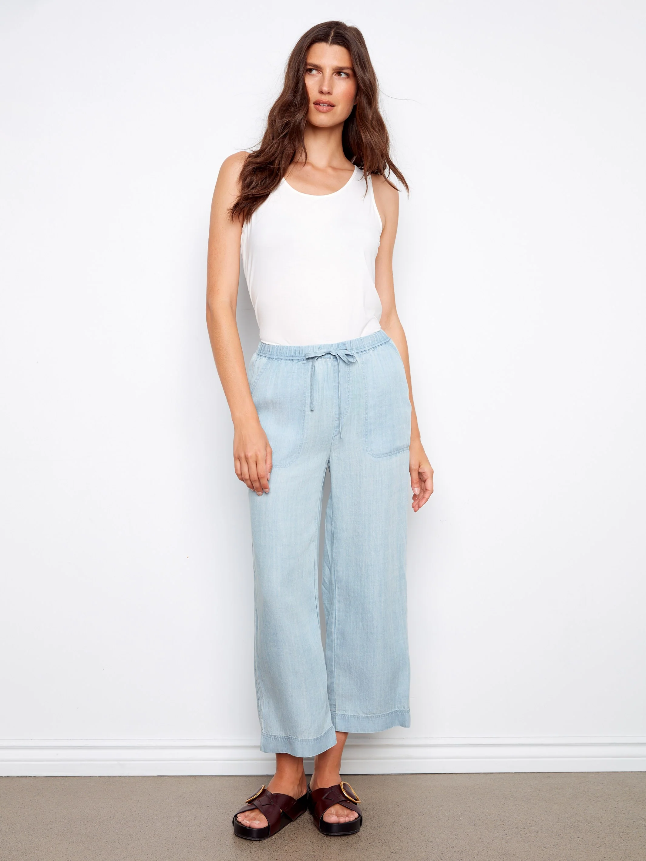 Tencel Wide Leg Jogger Pants - Light Blue - Image 5