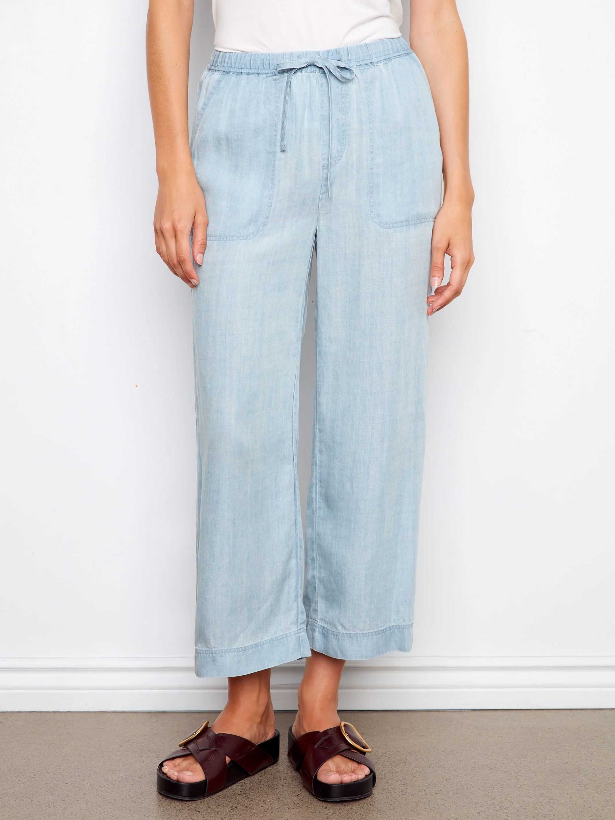 Tencel Wide Leg Jogger Pants - Light Blue - Image 6
