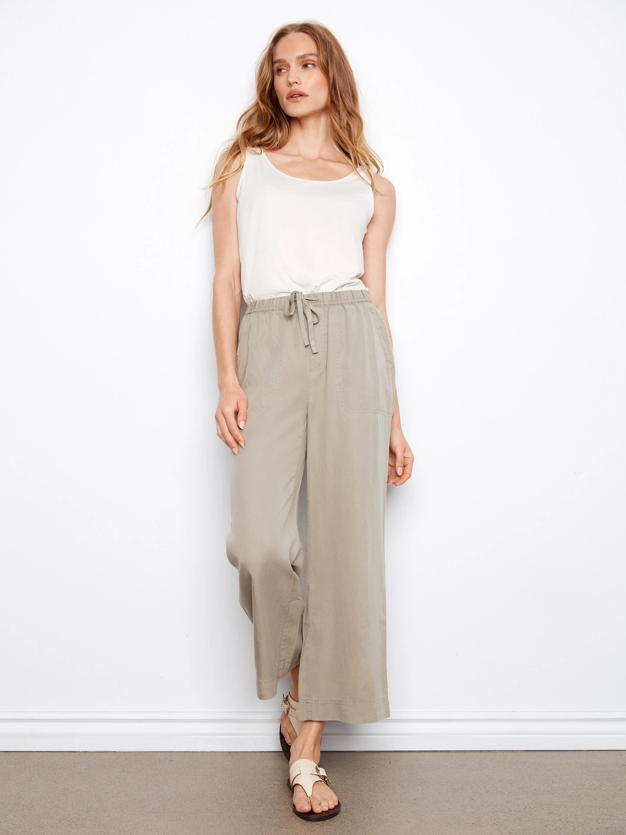Tencel Wide Leg Jogger Pants - Sage - Image 3