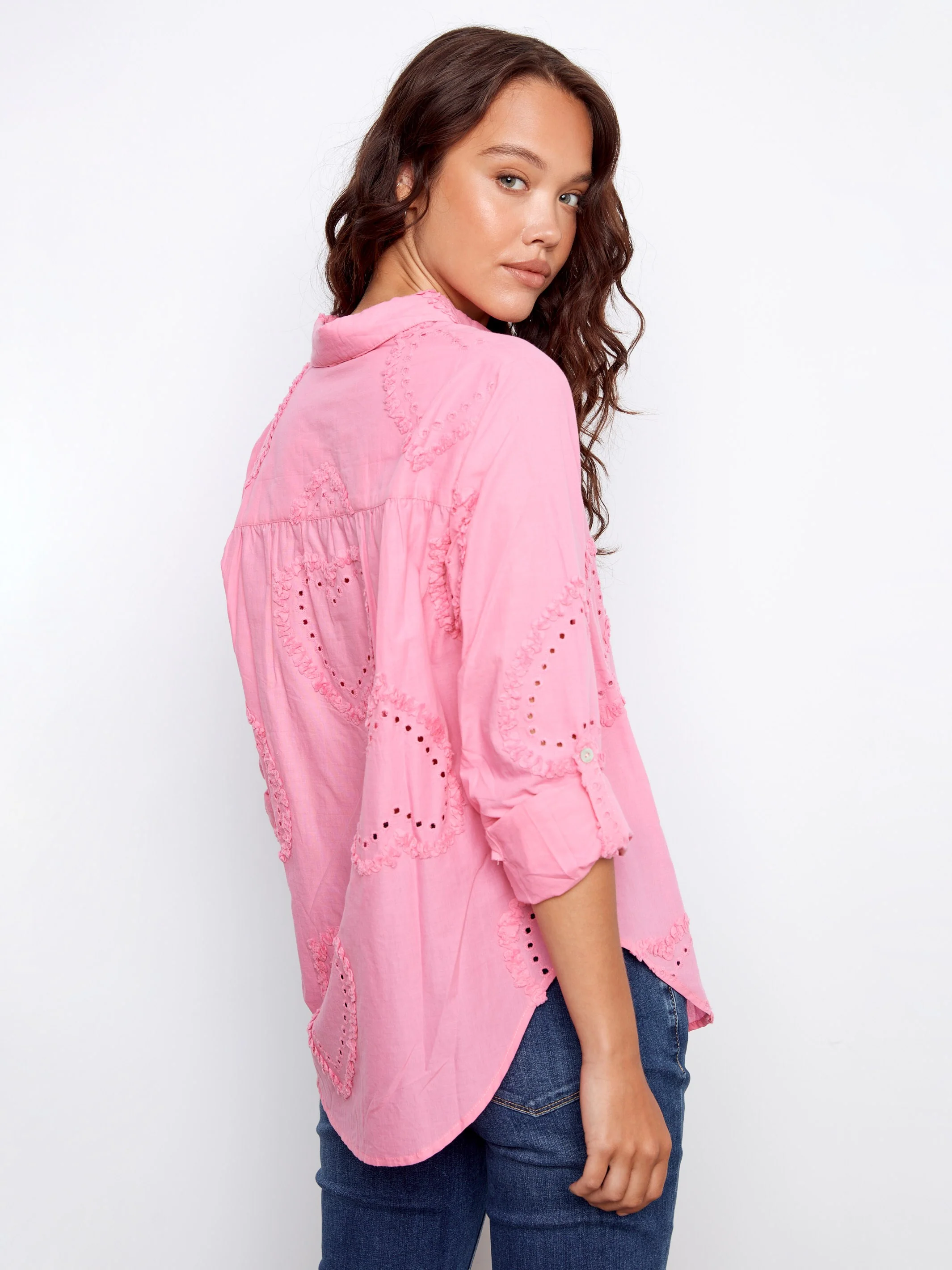 Textured Cotton Button-Down Shirt - Candy - Image 4