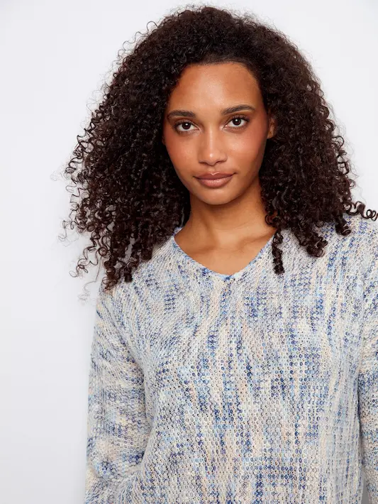 V-Neck Crochet Sweater - Mist - Image 4