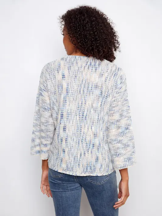 V-Neck Crochet Sweater - Mist - Image 5