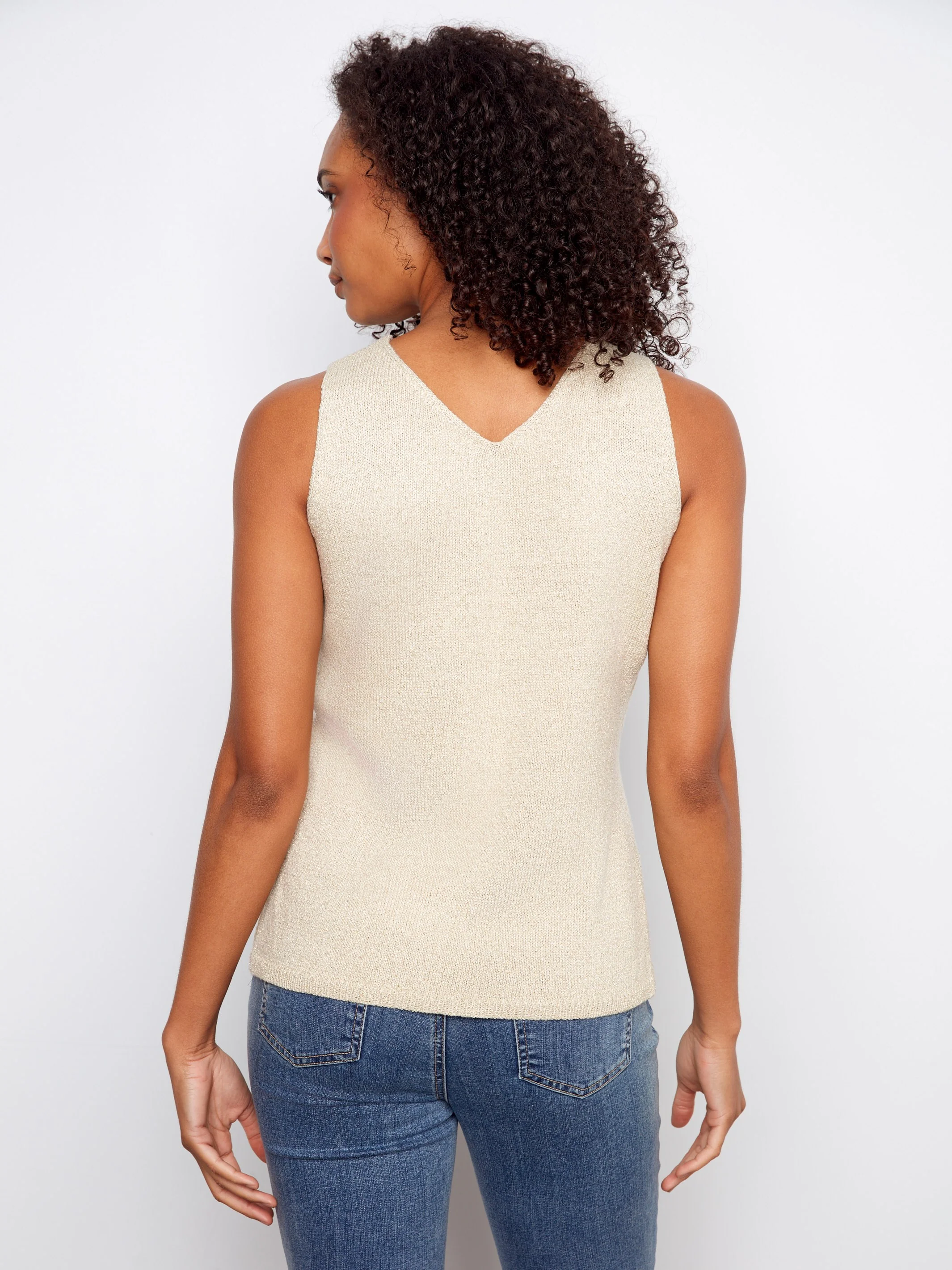 V-Neck Knit Cami With Heart - Gold - Image 4