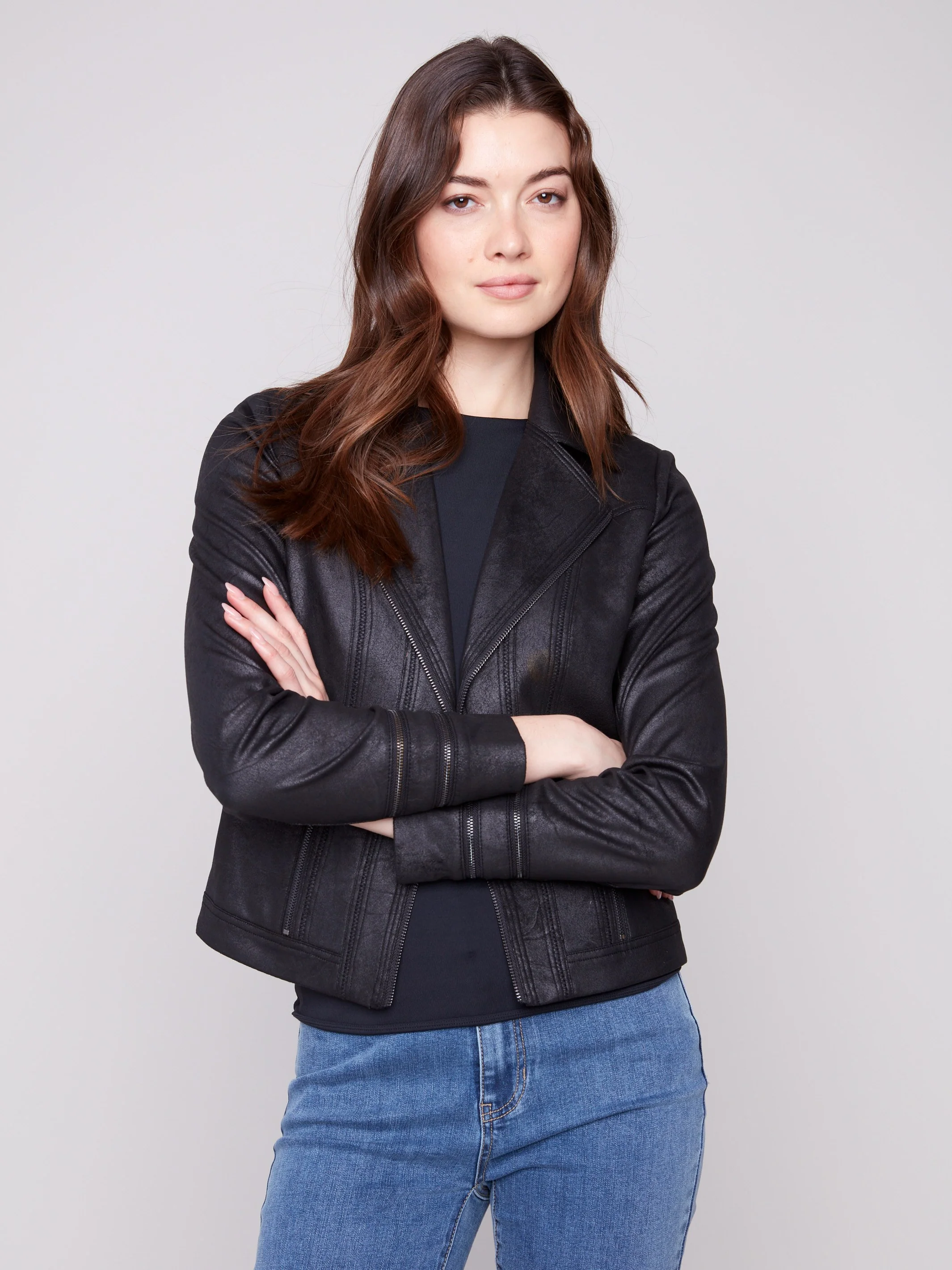 Vintage Faux Leather Jacket - Black - Image 4