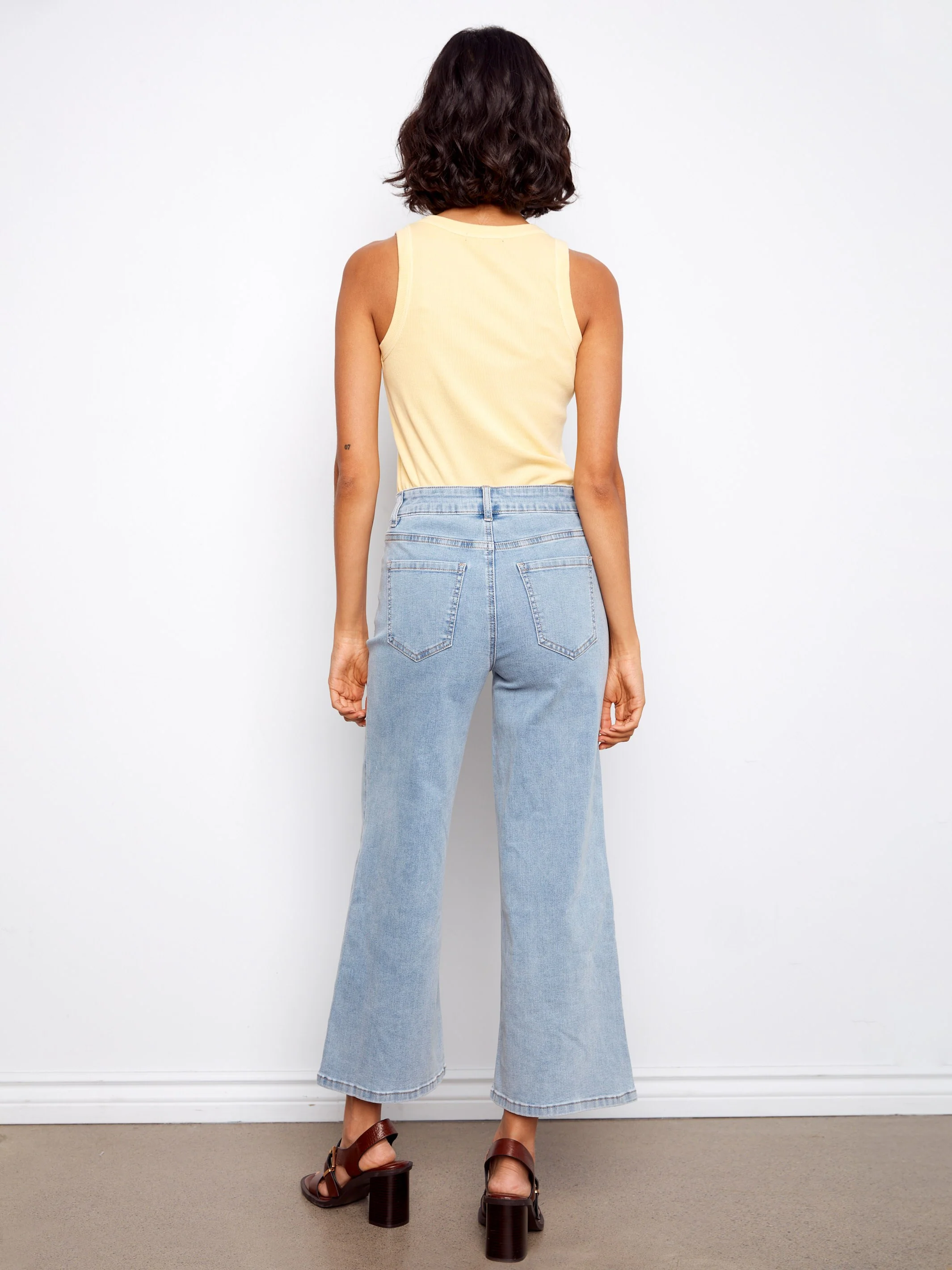 Wide Leg Jeans with Flower Embroidery - Light Blue - Image 7