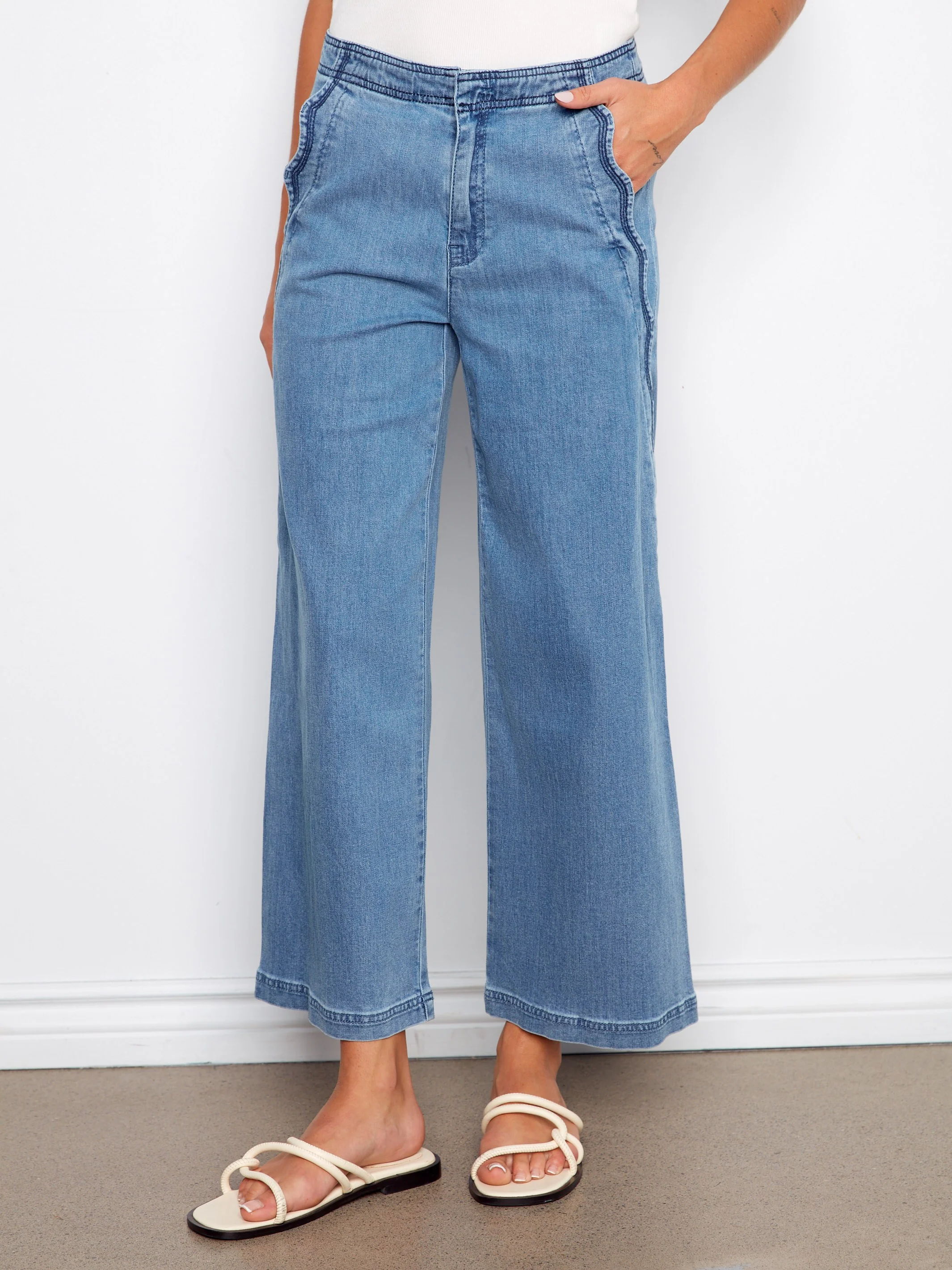 Wide Leg Jeans With Scalloped Edges - Soft Blue - Image 4