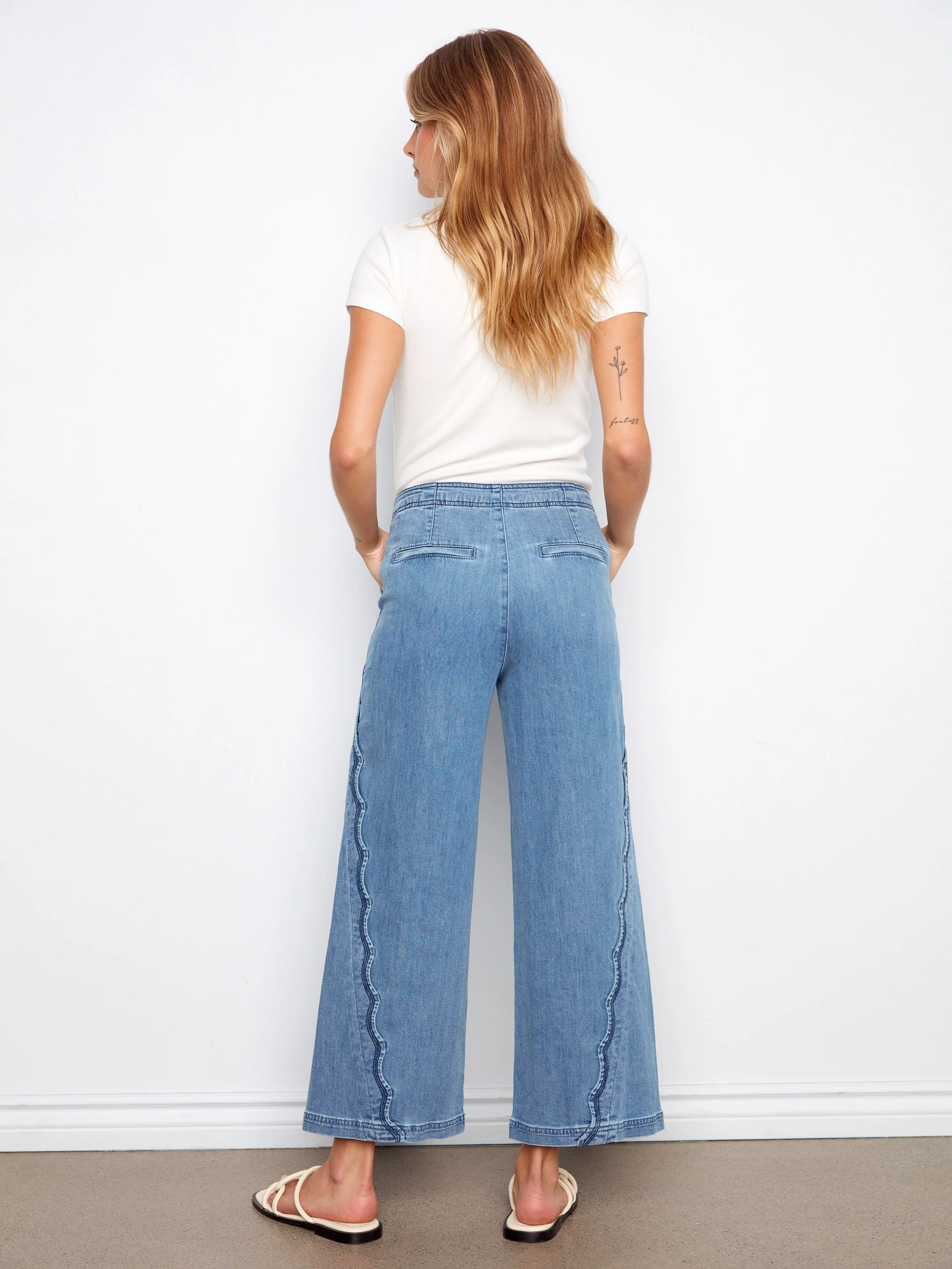 Wide Leg Jeans With Scalloped Edges - Soft Blue - Image 6