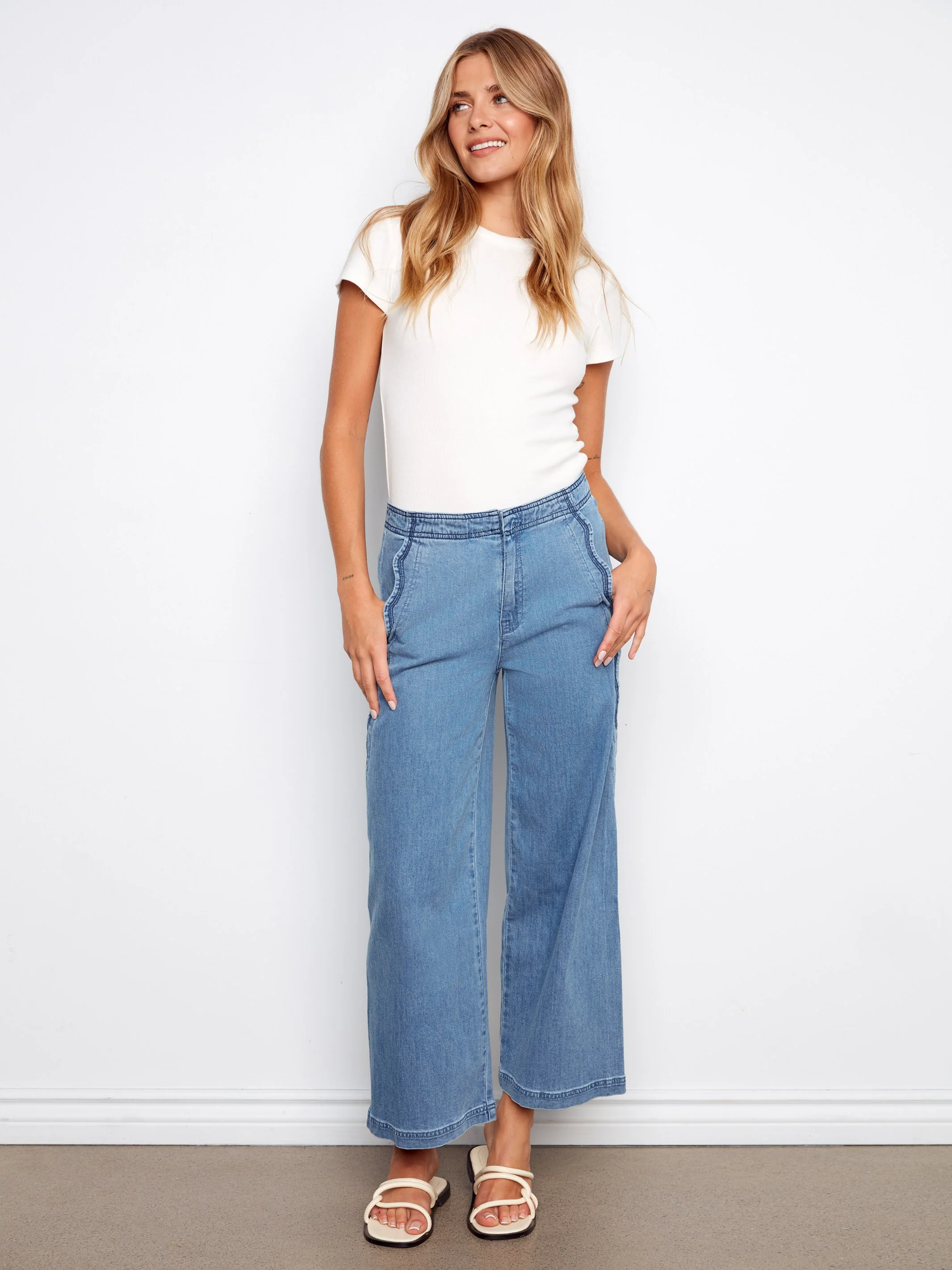 Wide Leg Jeans With Scalloped Edges - Soft Blue - Image 7
