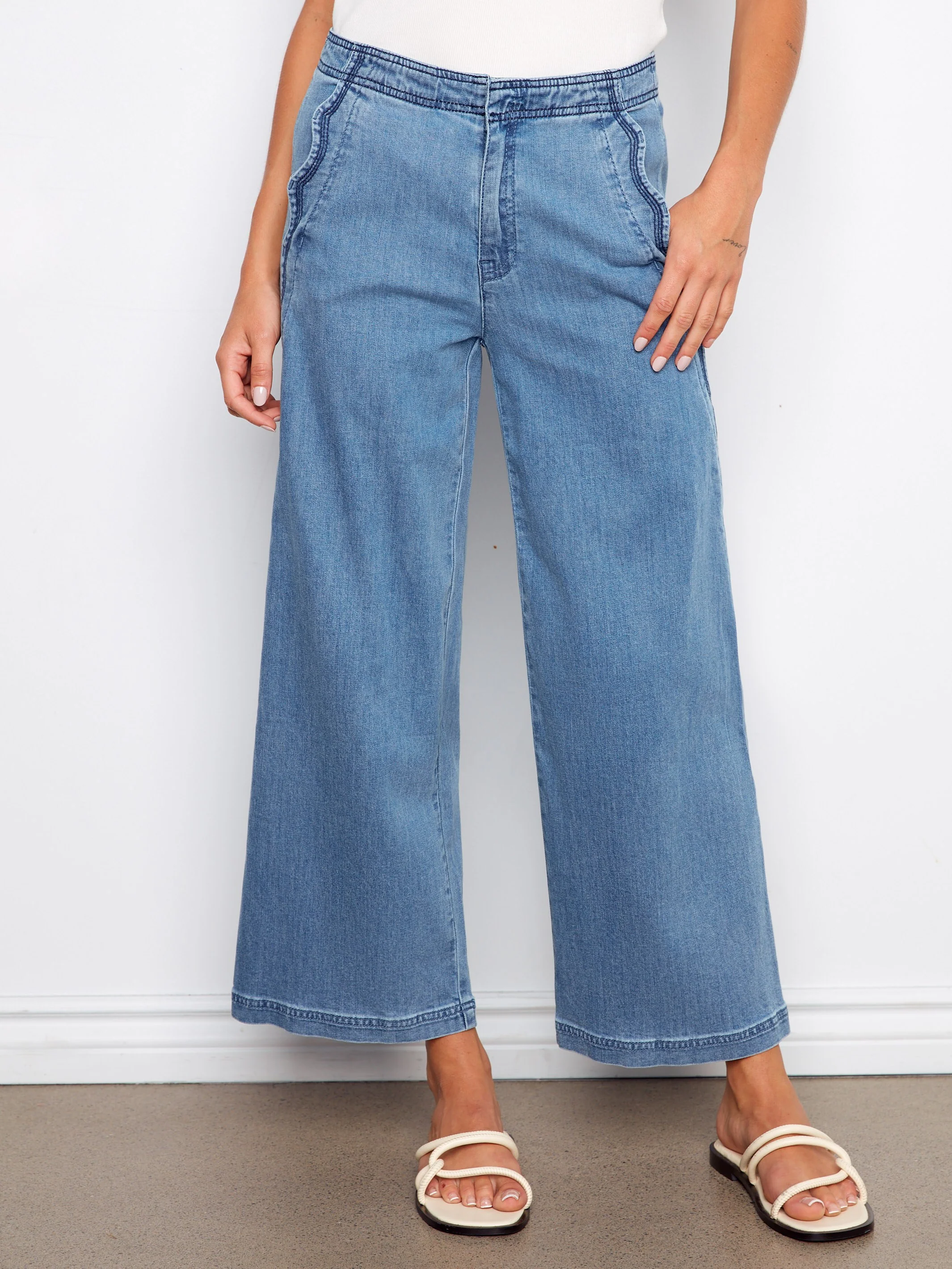 Wide Leg Jeans With Scalloped Edges - Soft Blue - Image 8